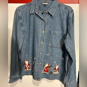 Vintage Christopher and Banks Denim she jacket Shirt Christma s Embroideries, L.